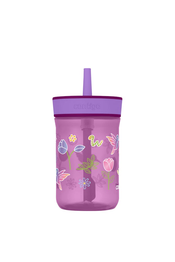 Kids Leighton Spill-Proof Tumbler with Straw, 14oz., 2-Pack - Grape Amethyst with Tulips